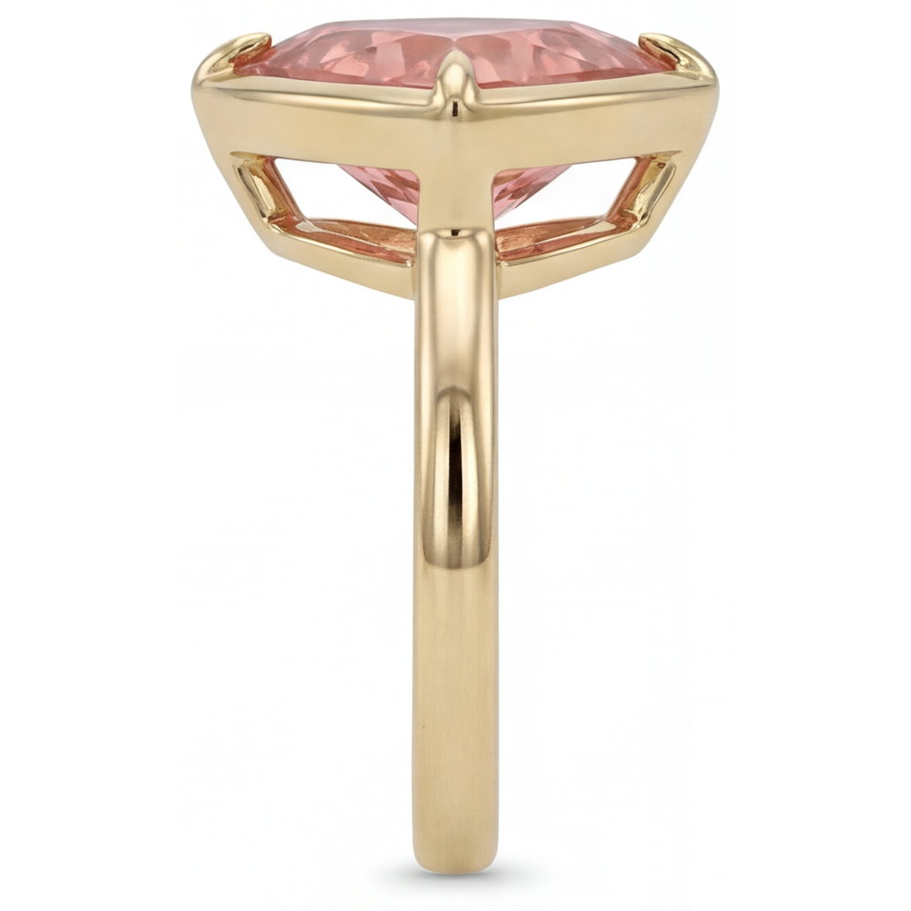 Anello Solitario con Zaffiro Padparadscha Naturale da 2,5 Carati Taglio Trillion in Oro Giallo 14K