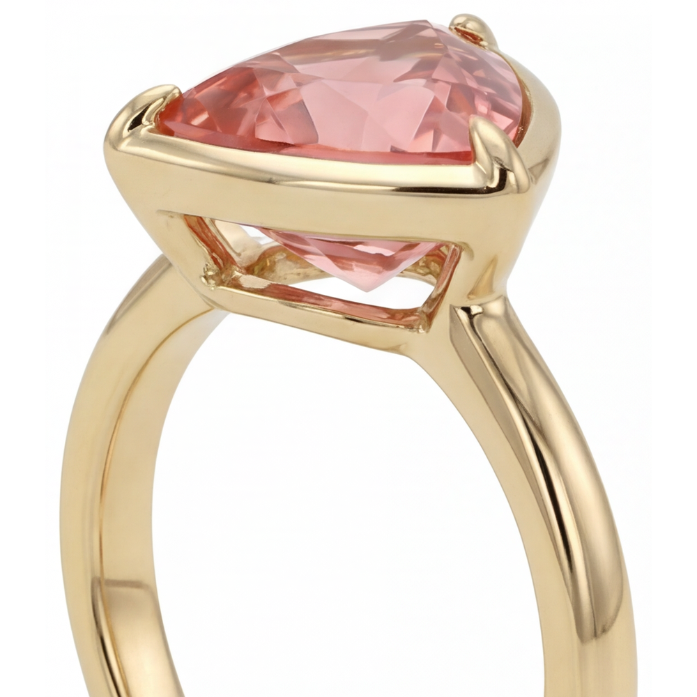 Anello Solitario con Zaffiro Padparadscha Naturale da 2,5 Carati Taglio Trillion in Oro Giallo 14K