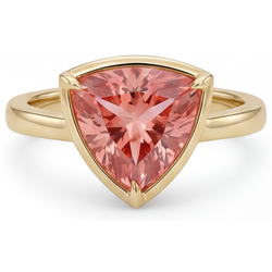 Anello Solitario con Zaffiro Padparadscha Naturale da 2,5 Carati Taglio Trillion in Oro Giallo 14K