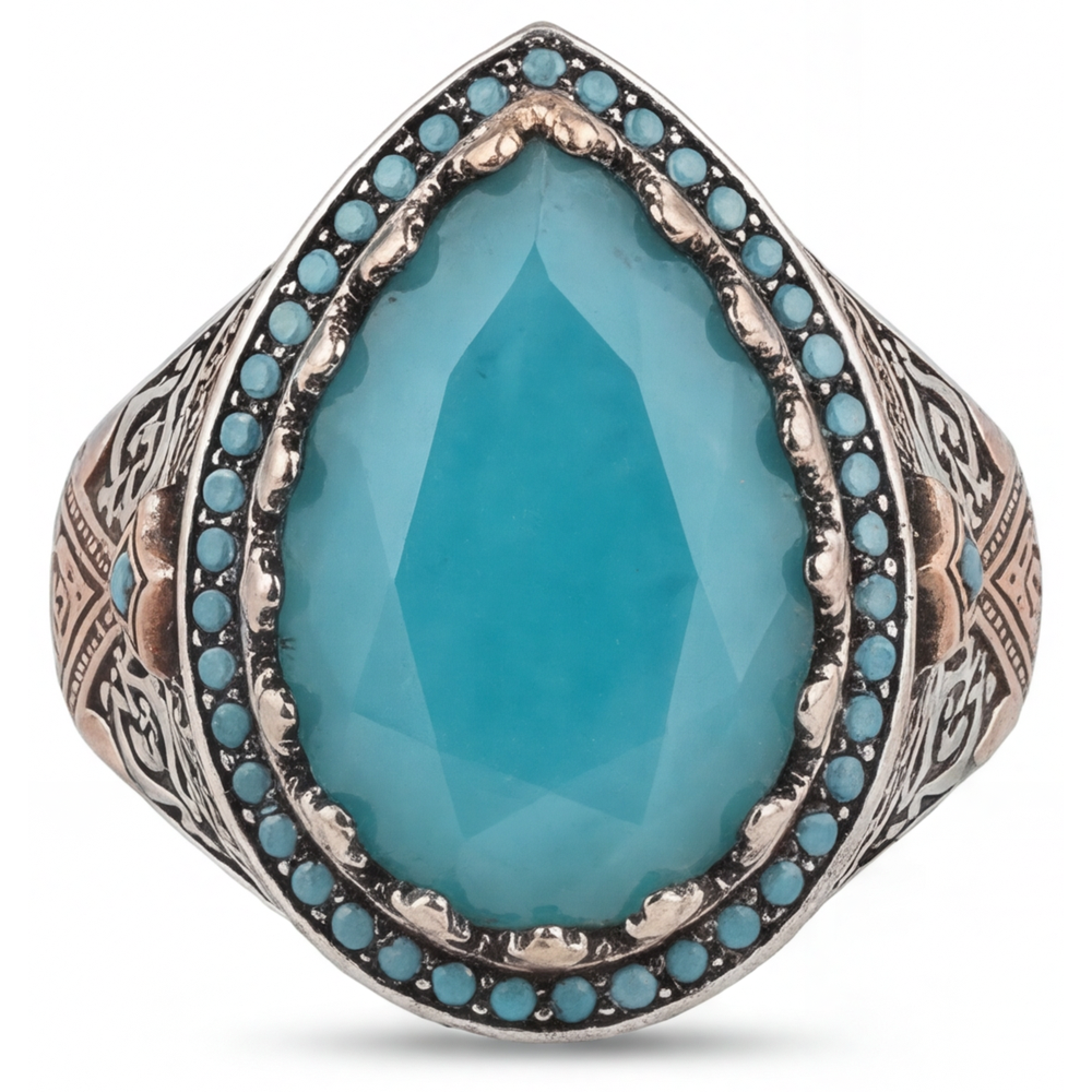 Turquoise Anello con Pavé Halo 8,5 carati Oro 14 Carati Bicolore – vista frontale