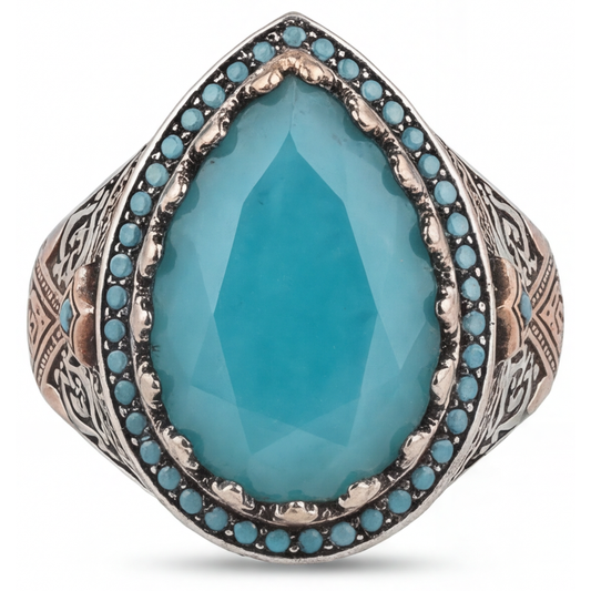 Turquoise Anello con Pavé Halo 8,5 carati Oro 14 Carati Bicolore – vista frontale