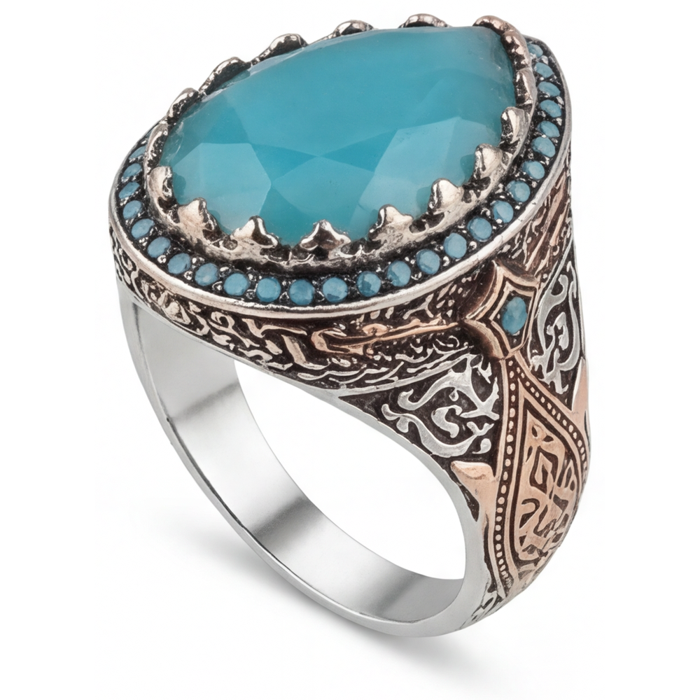Goccia Turquoise anello in Oro 14 Carati Bicolore – vista laterale