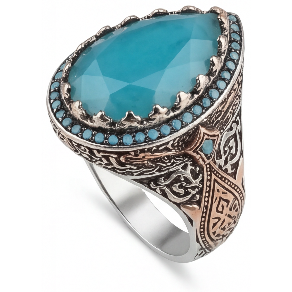 Turquoise Anello con Pavé Halo 8,5-carati Oro 14 Carati Bicolore – vista angolare