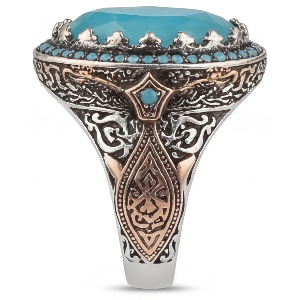 Goccia Turquoise anello in Oro 14 Carati Bicolore – vista profilo