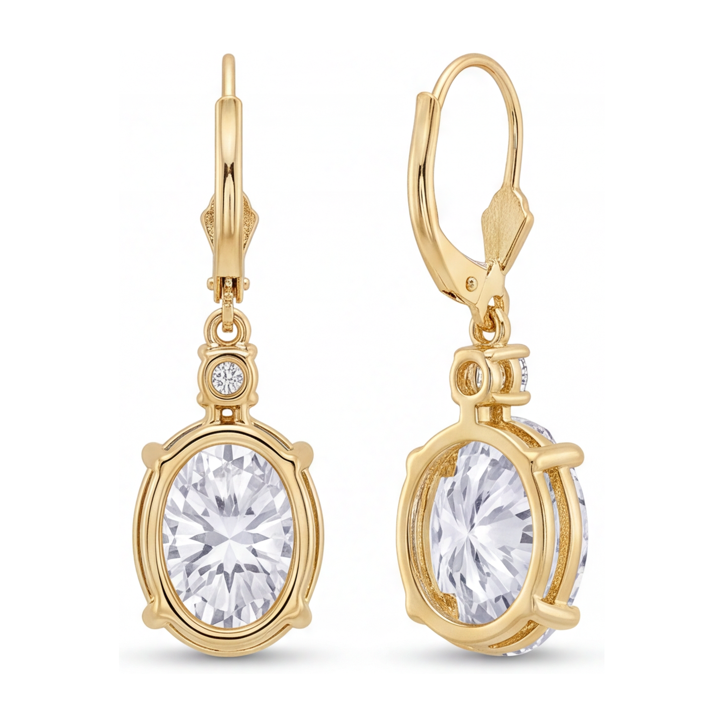 Orecchini pendenti con diamanti bianchi ovali da 3 carati da laboratorio con chiusura a monachella in Oro Giallo 14K