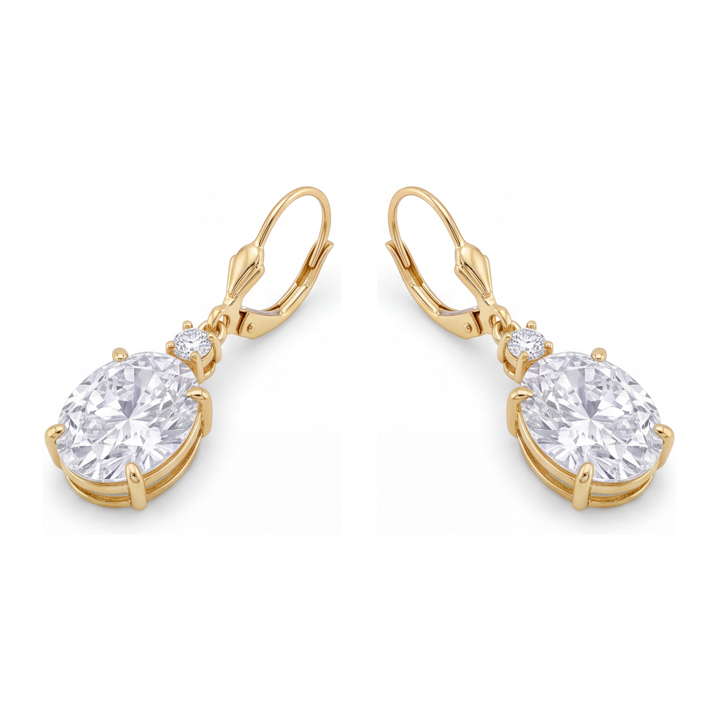 Orecchini pendenti con diamanti bianchi ovali da 3 carati da laboratorio con chiusura a monachella in Oro Giallo 14K
