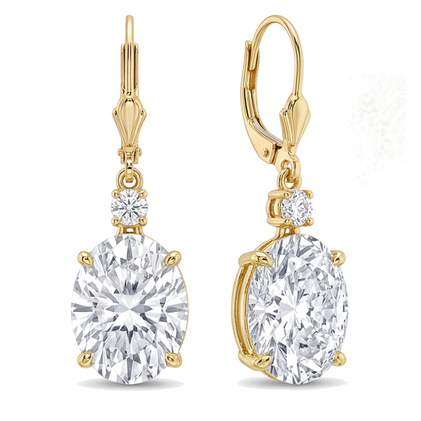 Orecchini pendenti con diamanti bianchi ovali da 3 carati da laboratorio con chiusura a monachella in Oro Giallo 14K