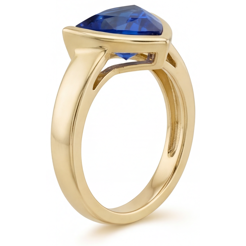 Taglio Trillion Zaffiro Blu anello in Oro 14 Carati Giallo – vista laterale