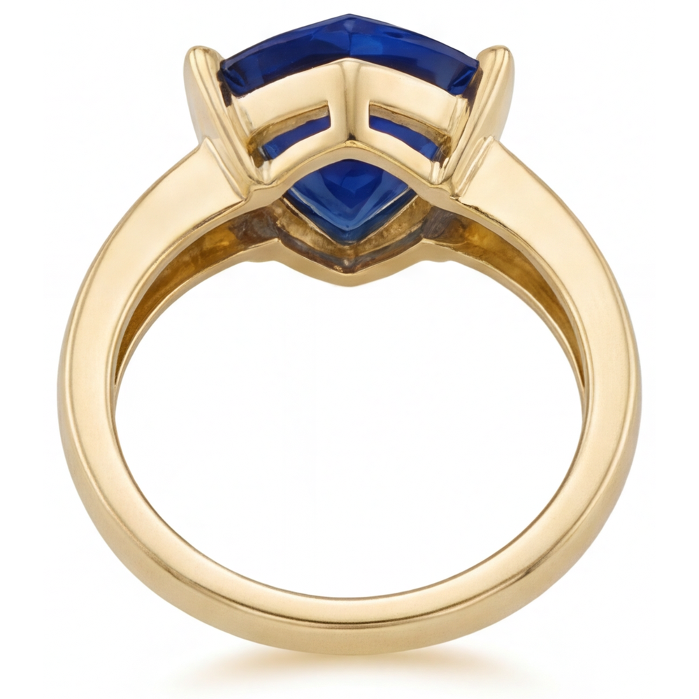 Zaffiro Blu Taglio Trillion Anello con Gemma in Oro 14 Carati Giallo – vista angolare