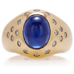 Zaffiro Blu Anello con Gemma – Taglio Cabochon 5 carati Oro