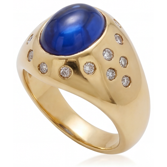 Zaffiro Blu Anello con Gemma 5 carati Oro Giallo 14K – vista frontale