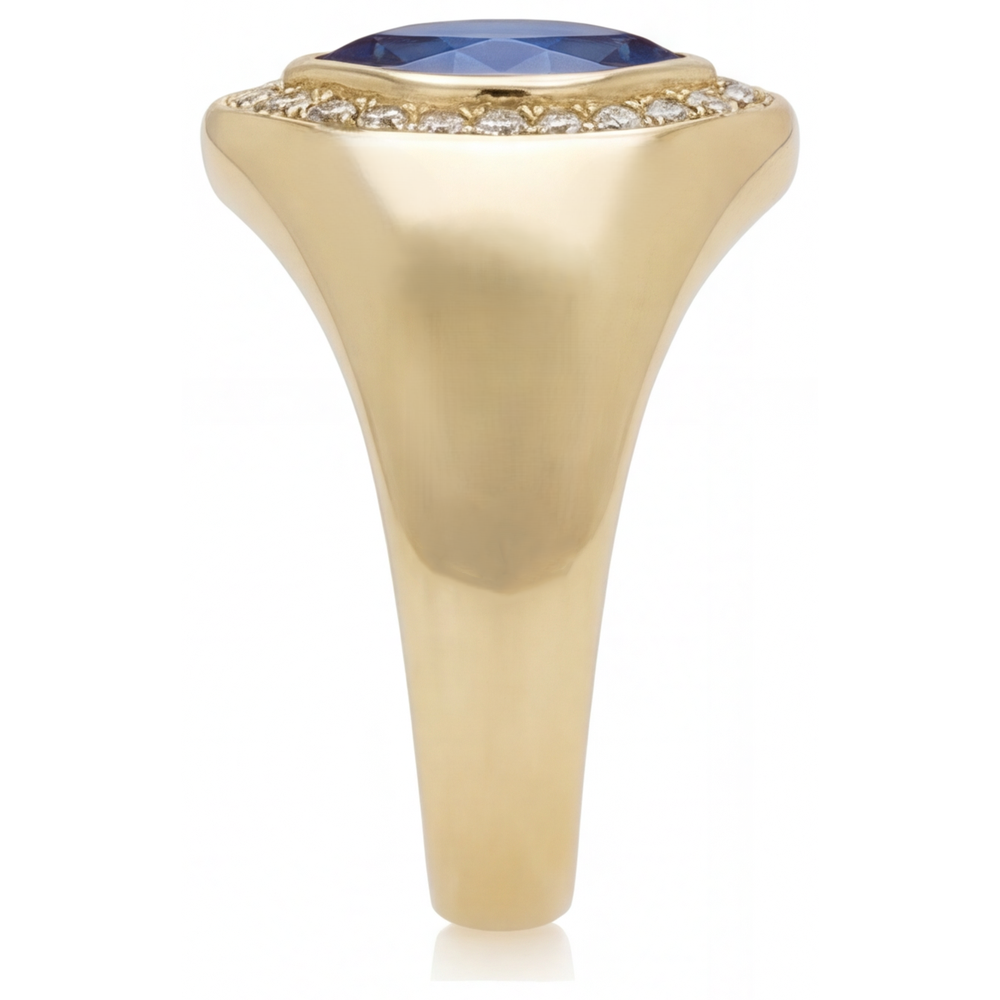 Anello con Pietra Preziosa Oro 14 Carati Giallo con Zaffiro Blu – vista angolare