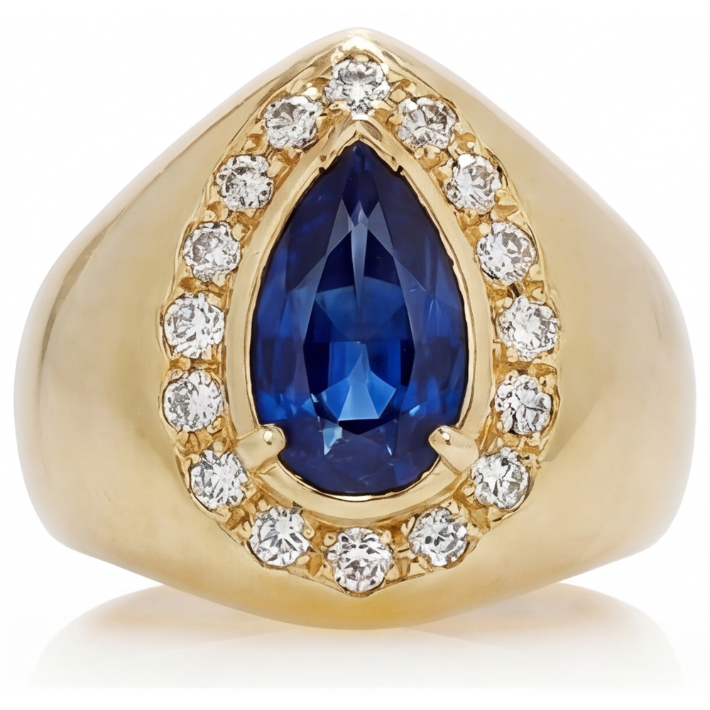 Zaffiro Blu Anello con Pietra Preziosa 3,75-carati Oro 14 Carati Giallo – vista principale