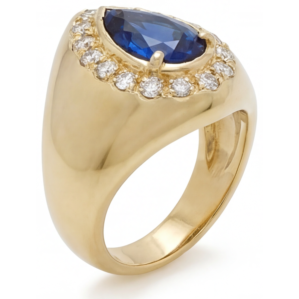 Zaffiro Blu Anello con Pietra Preziosa 3,75 carati Oro 14 Carati Giallo – vista frontale