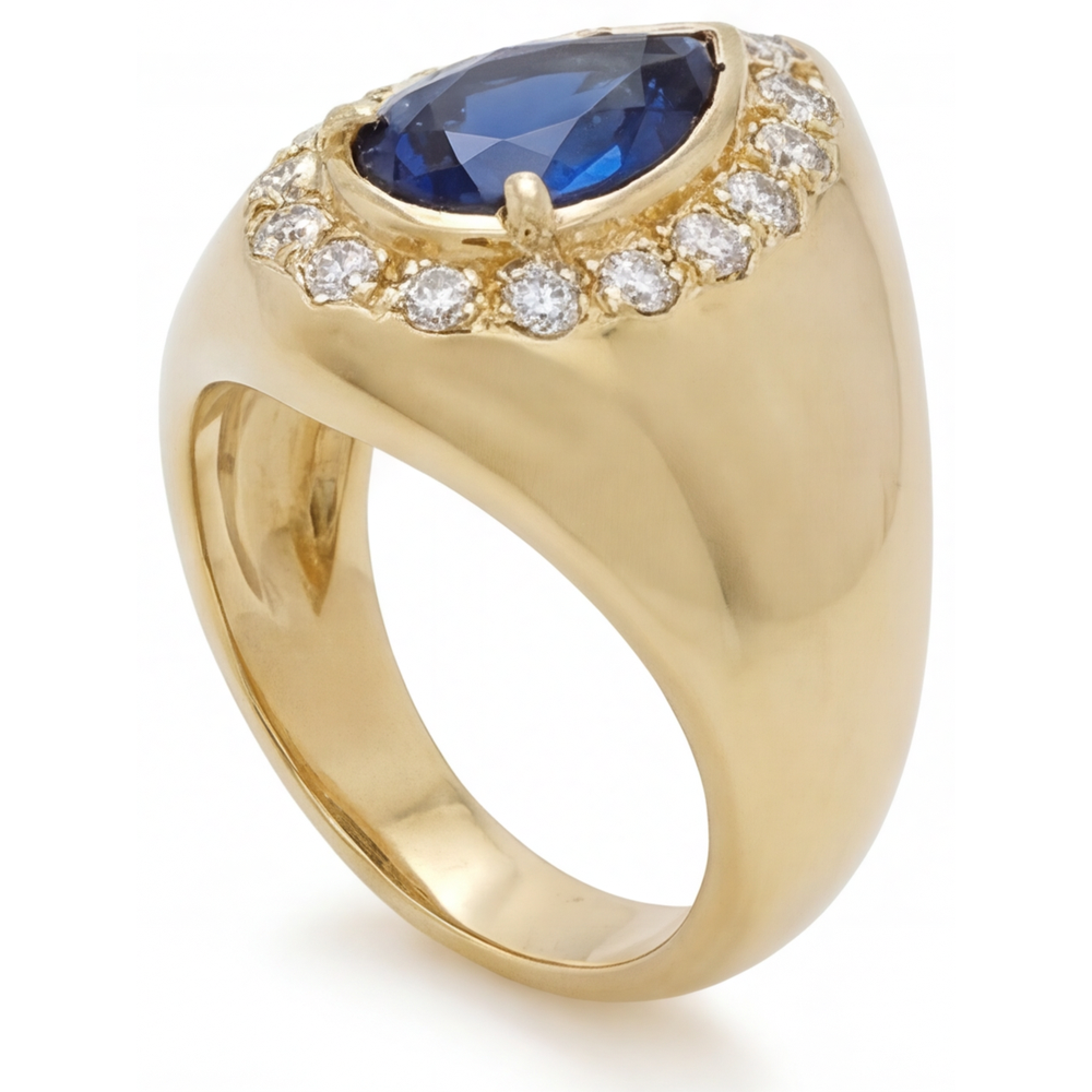 Zaffiro Blu Anello con Pietra Preziosa 3,75-carati Oro 14 Carati Giallo – vista angolare