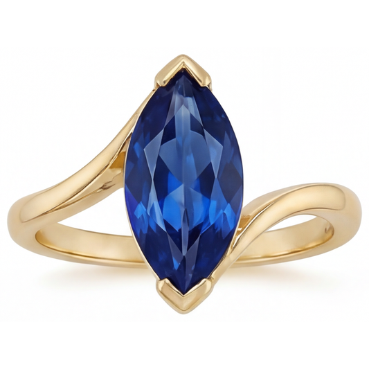 Zaffiro Blu Anello con Pietra Preziosa 3 carati Oro Giallo 14K – vista principale