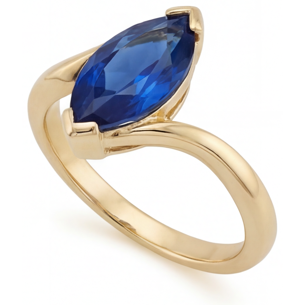 Zaffiro Blu Anello con Pietra Preziosa 3 carati Oro Giallo 14K – vista laterale