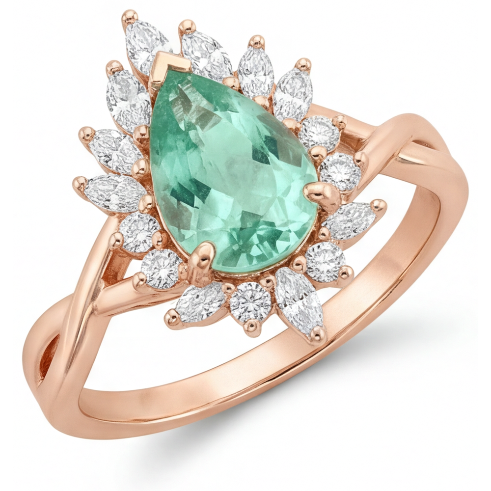 Zaffiro Blu Anello di Fidanzamento Halo 3,5 carati Oro Rosa 14K – vista principale