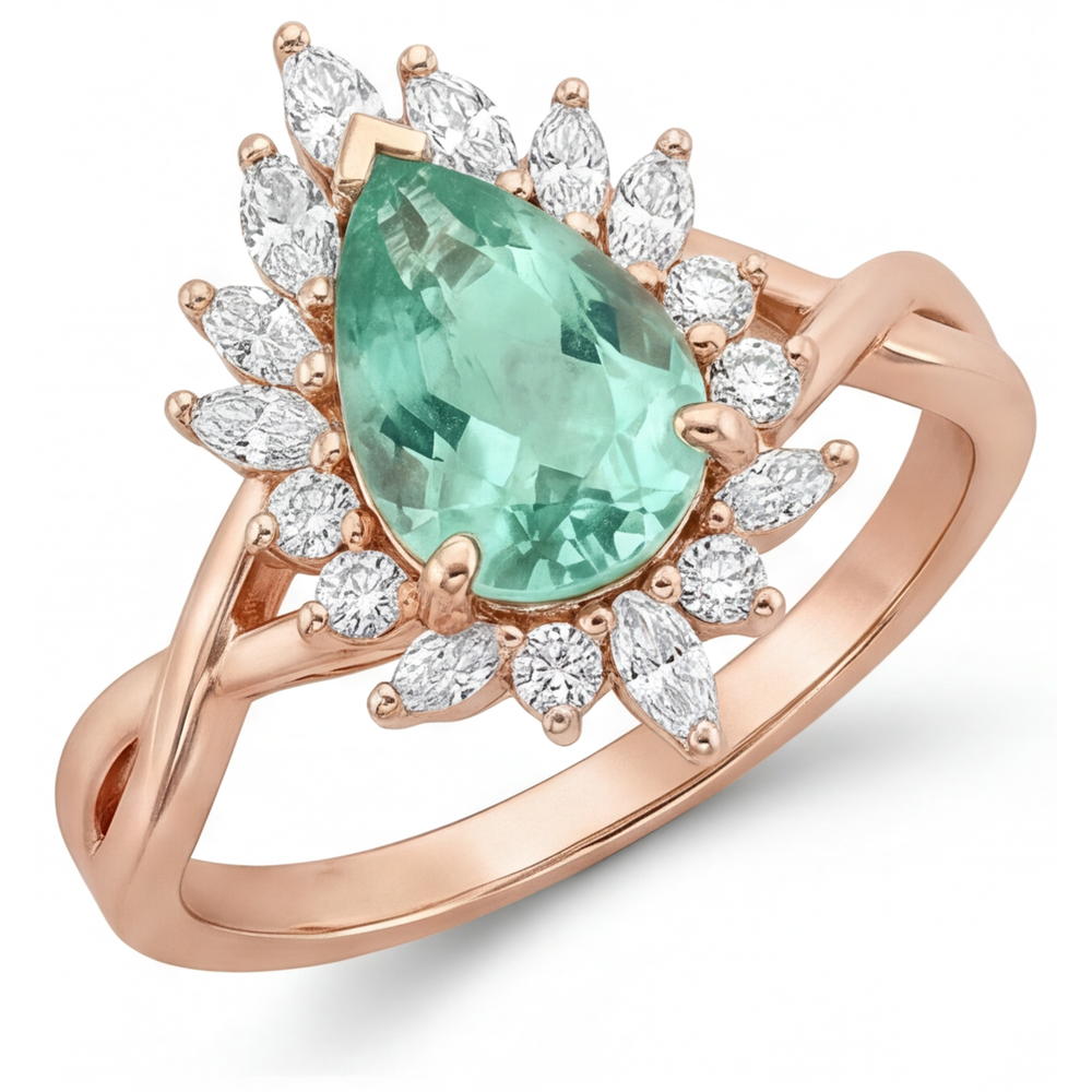 Zaffiro Blu Anello di Fidanzamento Halo 3,5-carati Oro Rosa 14K – vista frontale