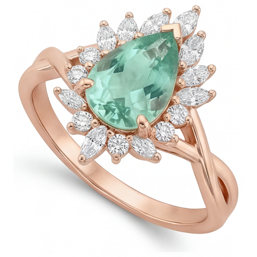 Taglio a Pera Zaffiro Blu anello in Oro Rosa 14K – vista laterale