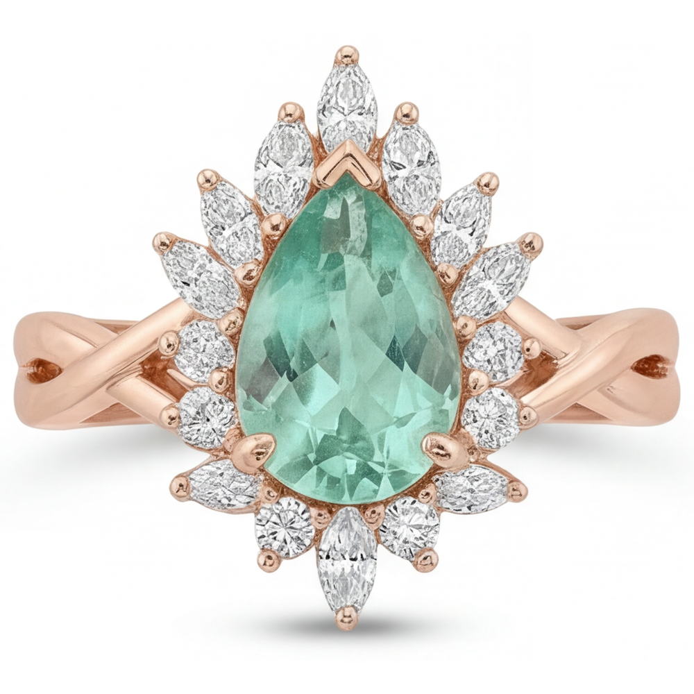 Zaffiro Blu Anello di Fidanzamento Halo 3,5 carati Oro Rosa 14K – vista angolare