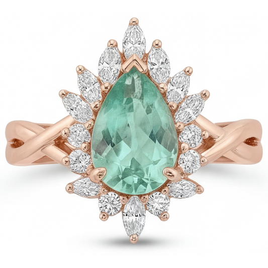 Zaffiro Blu Anello di Fidanzamento Halo 3,5 carati Oro Rosa 14K – vista angolare