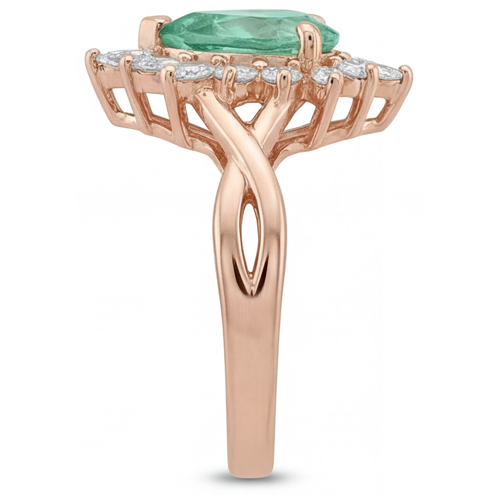 Anello di Fidanzamento Halo Oro Rosa 14K con Zaffiro Blu – vista profilo