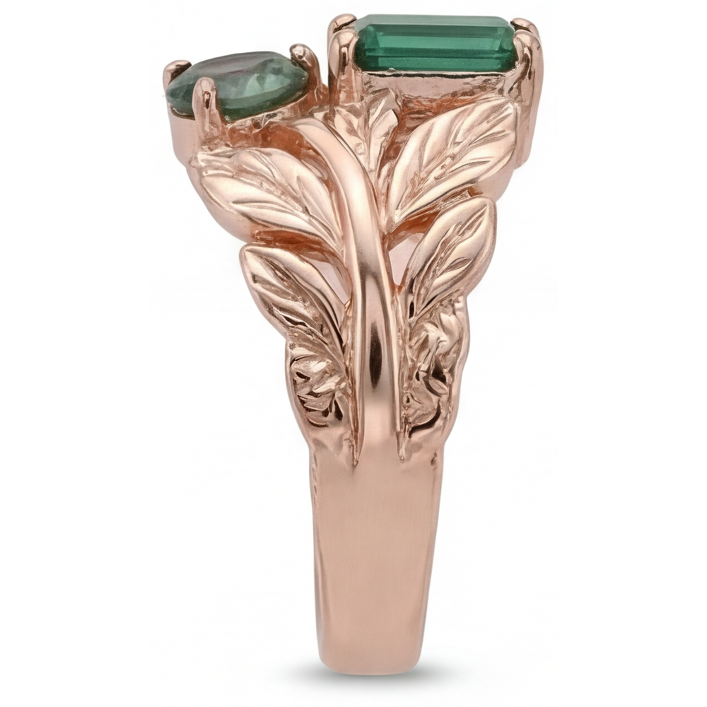 Taglio a Gradini Zaffiro Blu anello in Oro 14 Carati Rosa – vista profilo