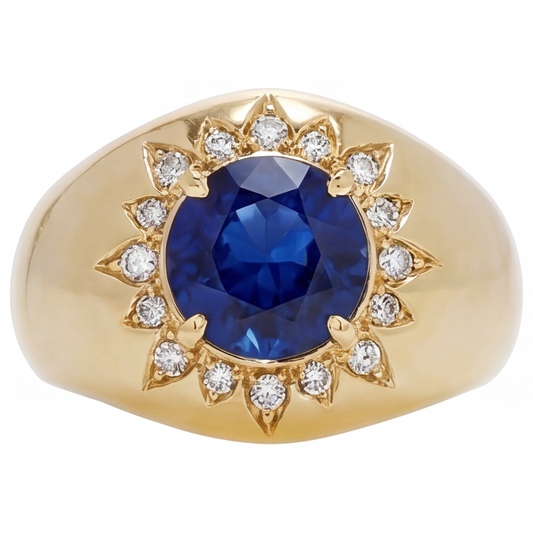 Anello Pietra Colorata Oro 14 Carati Giallo con Zaffiro Blu – vista principale