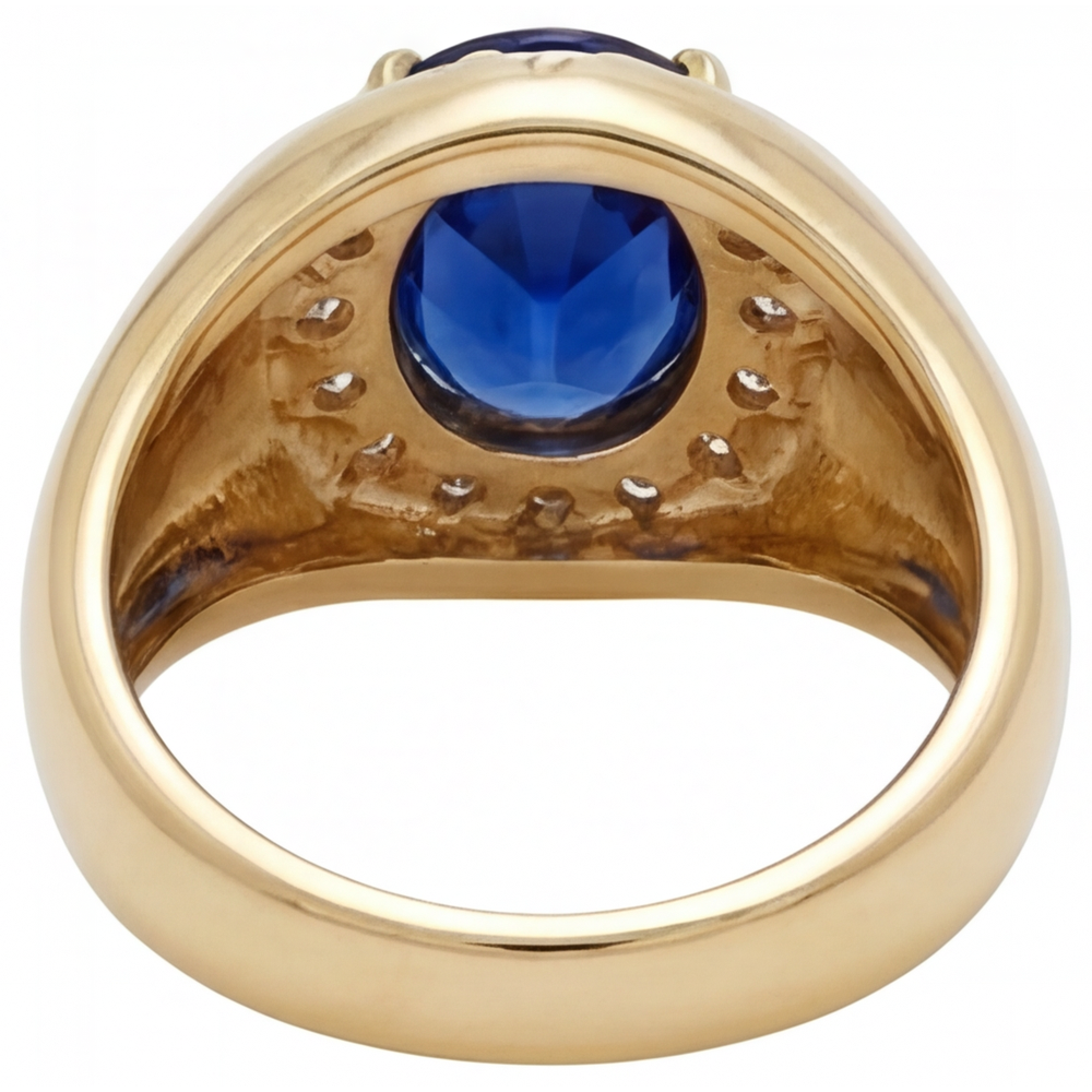 Zaffiro Blu Taglio Rotondo Anello Pietra Colorata in Oro 14 Carati Giallo – vista dall'alto