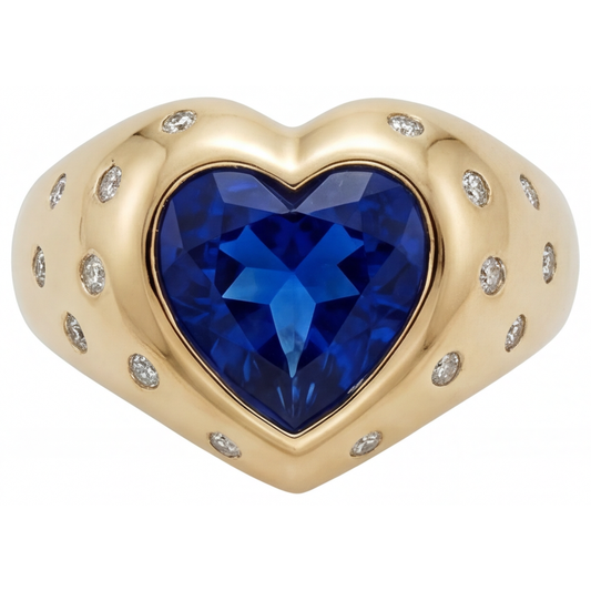 Forma Cuore Zaffiro Blu anello in Oro Giallo 14K – vista frontale