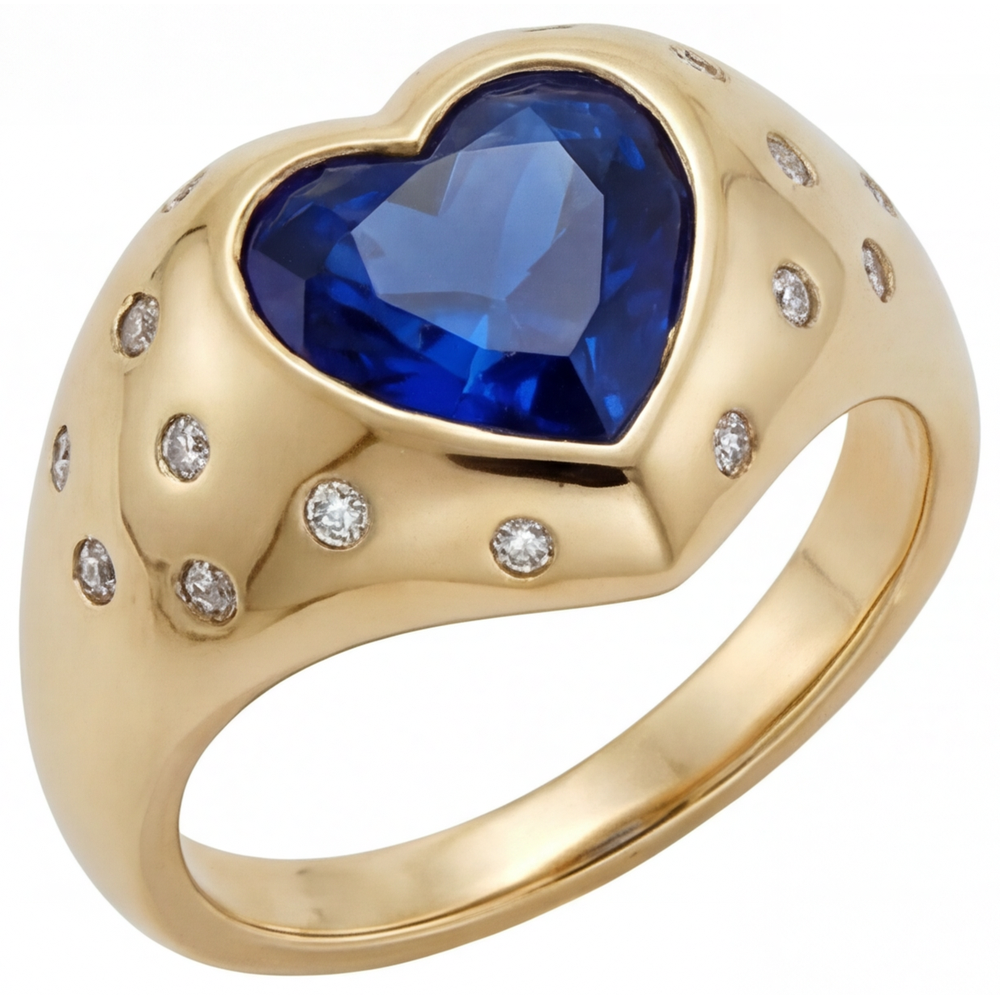 Zaffiro Blu Anello Pietra Colorata 3,50 carati Oro Giallo 14K – vista laterale