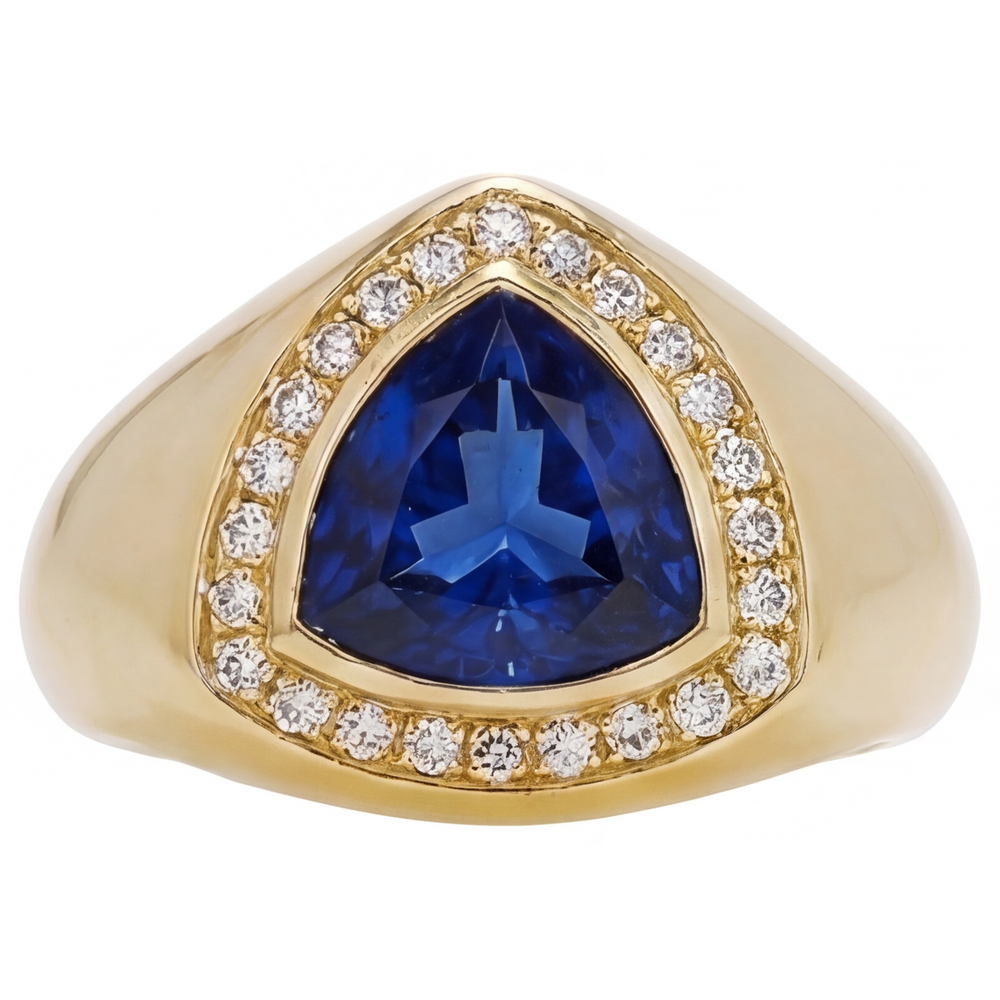 Trilliant Zaffiro Blu anello in Oro Giallo 14K – vista principale