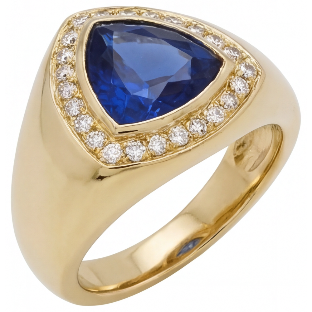 Anello Pietra Colorata Oro Giallo 14K con Zaffiro Blu – vista frontale