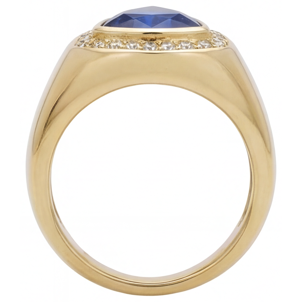 Zaffiro Blu Anello Pietra Colorata 4 carati Oro Giallo 14K – vista angolare