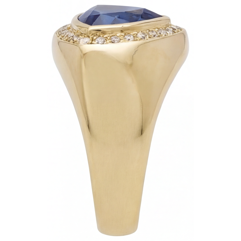 Zaffiro Blu Trilliant Anello Pietra Colorata in Oro Giallo 14K – vista profilo