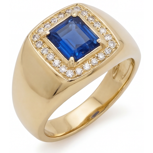 Zaffiro Blu Fiordaliso Anello con Pietra Preziosa 3,50-carati Oro Giallo 14K – vista frontale
