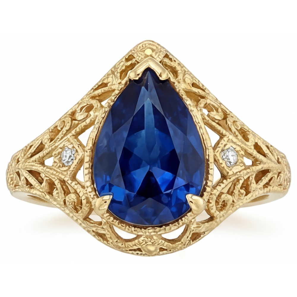 Zaffiro Blu Fiordaliso Taglio a Pera Anello con Pietra Preziosa in Oro Giallo 14K – vista principale