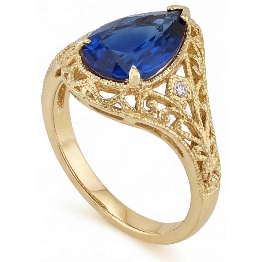 Zaffiro Blu Fiordaliso Anello con Pietra Preziosa 4 carati Oro Giallo 14K – vista angolare