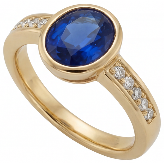 Zaffiro Blu Fiordaliso Taglio Ovale Anello Pietra Colorata in Oro Giallo 14K – vista principale
