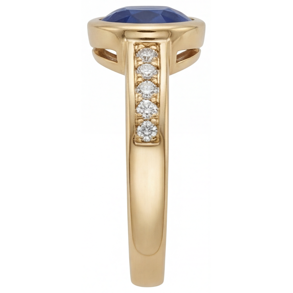 Anello Pietra Colorata Oro Giallo 14K con Zaffiro Blu Fiordaliso – vista laterale