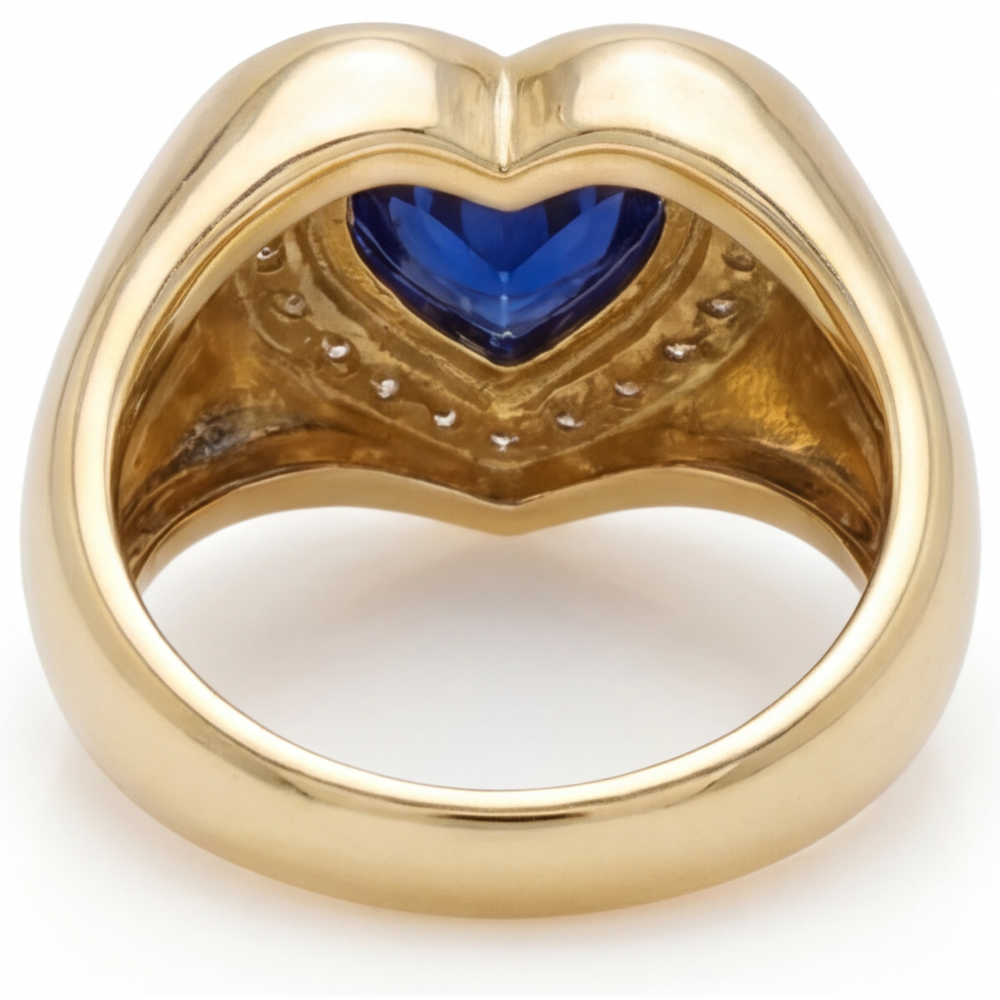 Zaffiro Blu Fiordaliso Taglio Cuore Anello Pietra Colorata in Oro 14 Carati Giallo – vista dettaglio