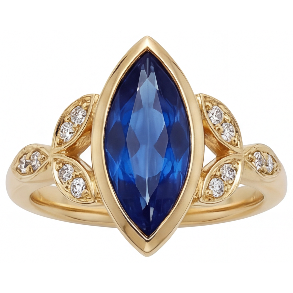 Zaffiro Blu Fiordaliso Anello Pietra Colorata 3 carati Oro Giallo 14K – vista frontale
