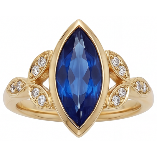 Zaffiro Blu Fiordaliso Anello Pietra Colorata 3 carati Oro Giallo 14K – vista frontale