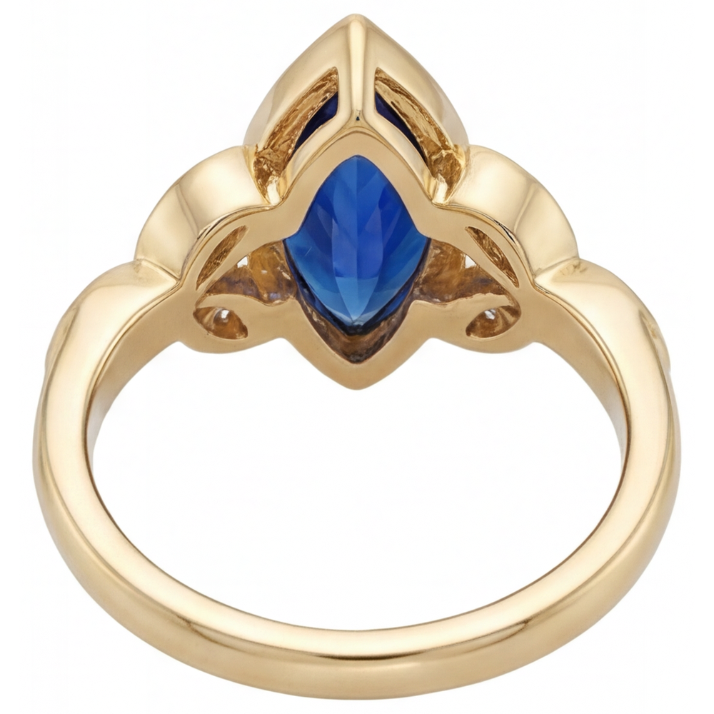 Anello Pietra Colorata Oro Giallo 14K con Zaffiro Blu Fiordaliso – vista profilo
