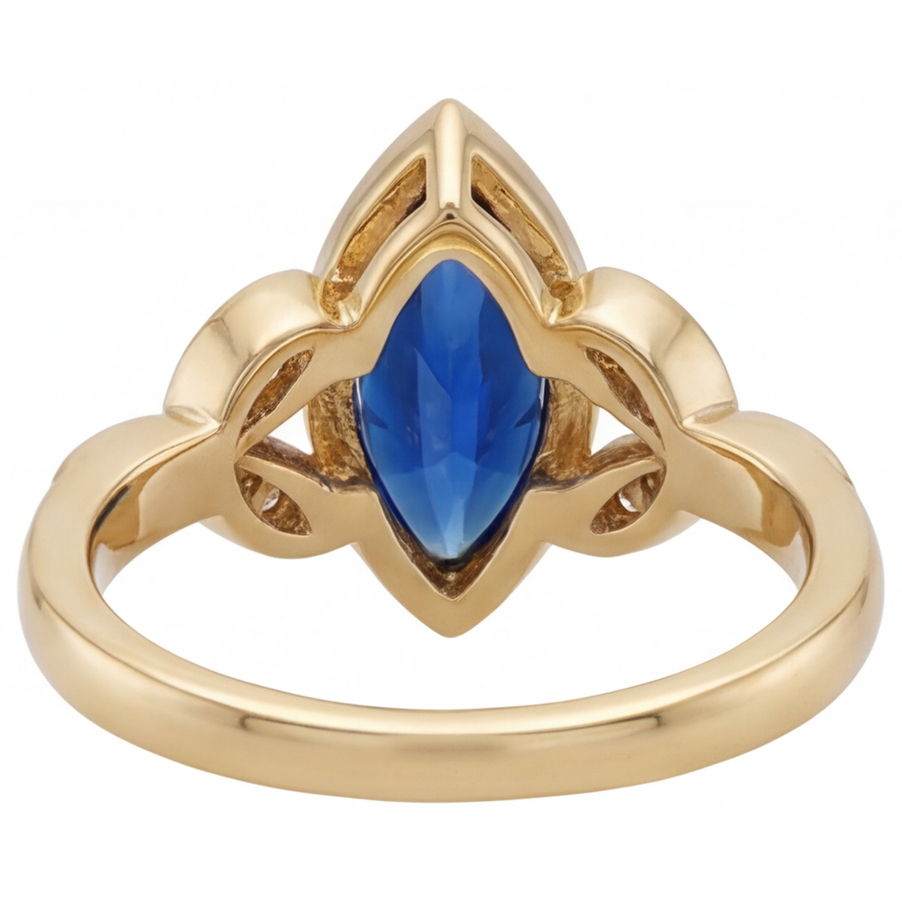 Taglio Marquise Zaffiro Blu Fiordaliso anello in Oro Giallo 14K – vista dall'alto