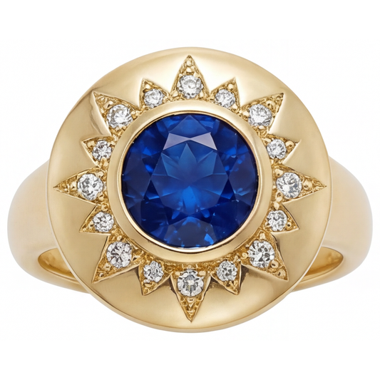 Anello con Gemma Oro Giallo 14K con Zaffiro Blu Reale – vista principale