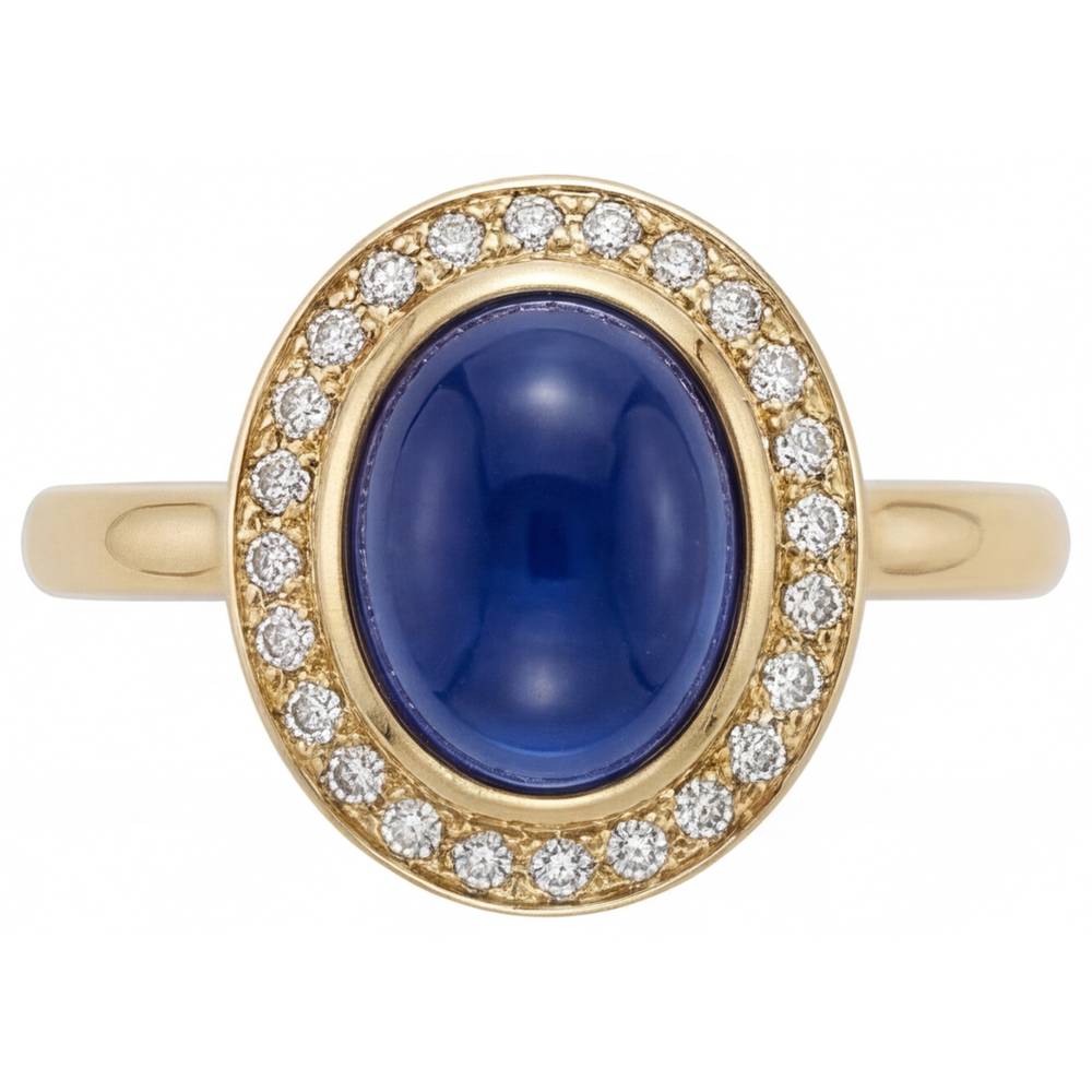Zaffiro Blu Reale Anello con Gemma 3,75-carati Oro 14 Carati Giallo – vista frontale