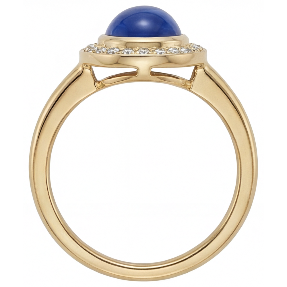 Anello con Gemma Oro 14 Carati Giallo con Zaffiro Blu Reale – vista profilo
