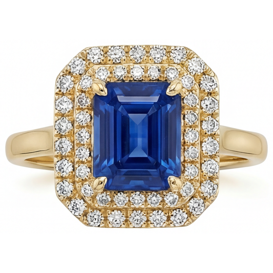 Zaffiro Blu Reale Anello con Gemma 4-carati Oro Giallo 14K – vista principale